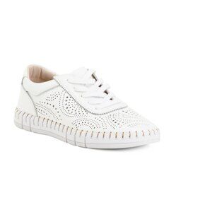HAPPYMONK White Made In Spain Leather Laser Cut Sneakers